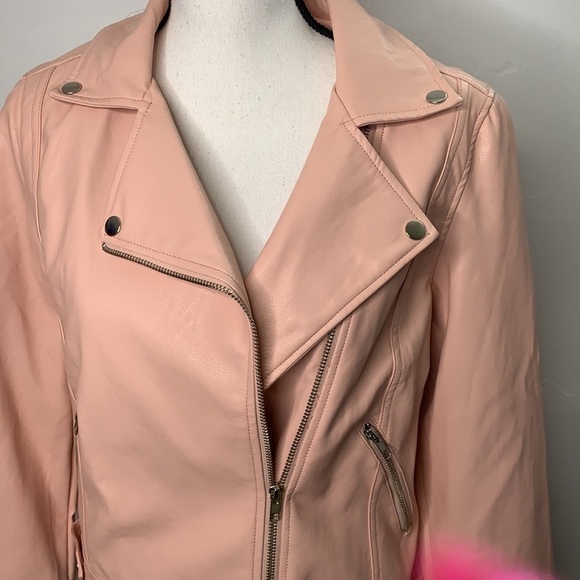 Blu Pepper Pink Vegan Leather Biker Jacket - Sz M - Picture 2 of 9